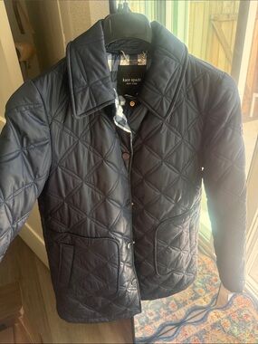 kate spade Quilted Navy Diamond-Pattern Puffer Jacket